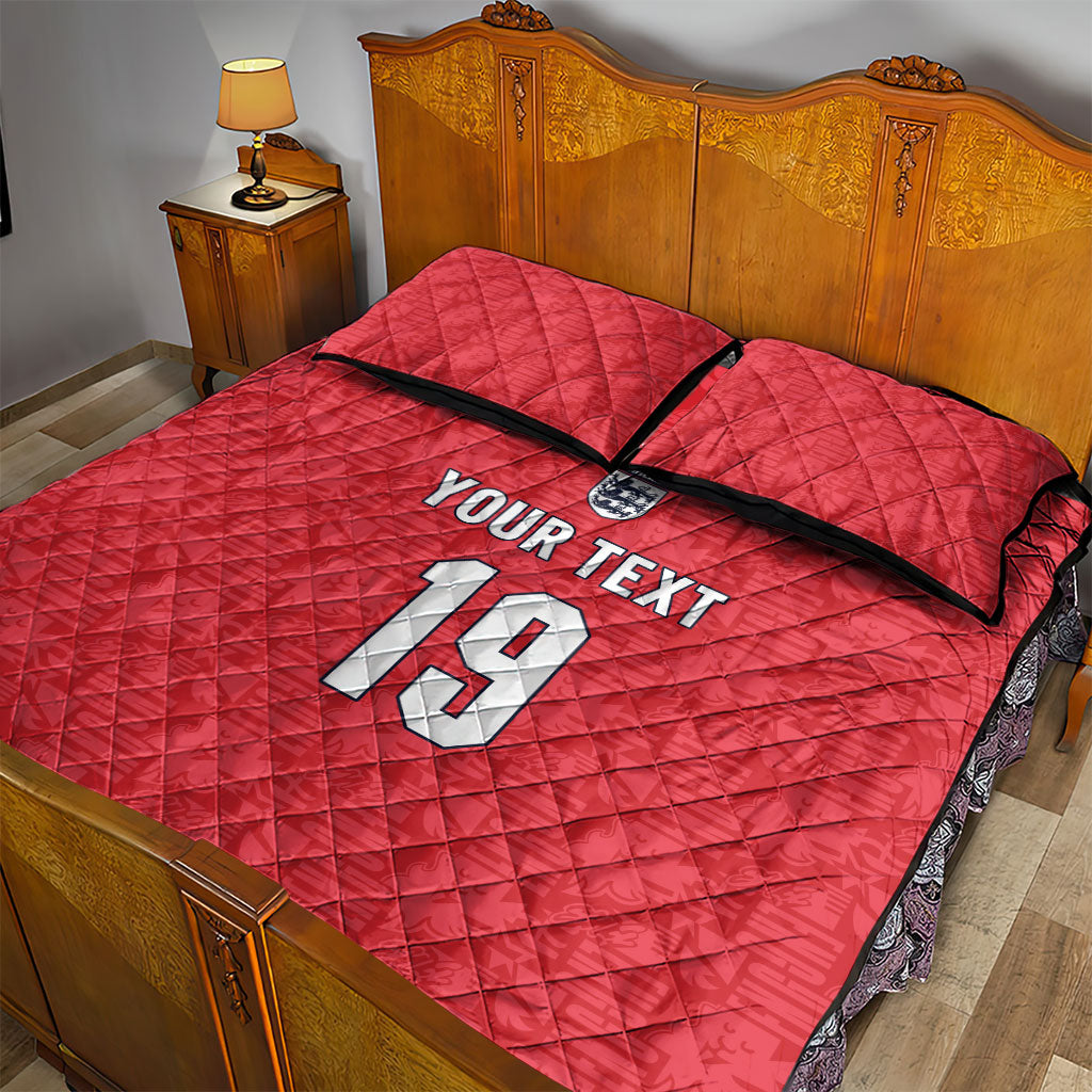 Custom World Football 2026 England Quilt Bed Set Three Lions Monogram Red Glory