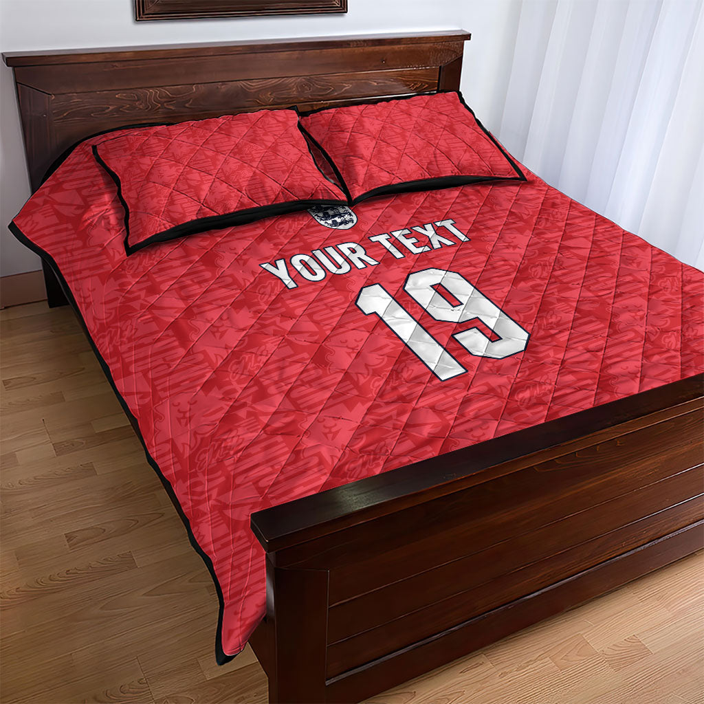 Custom World Football 2026 England Quilt Bed Set Three Lions Monogram Red Glory