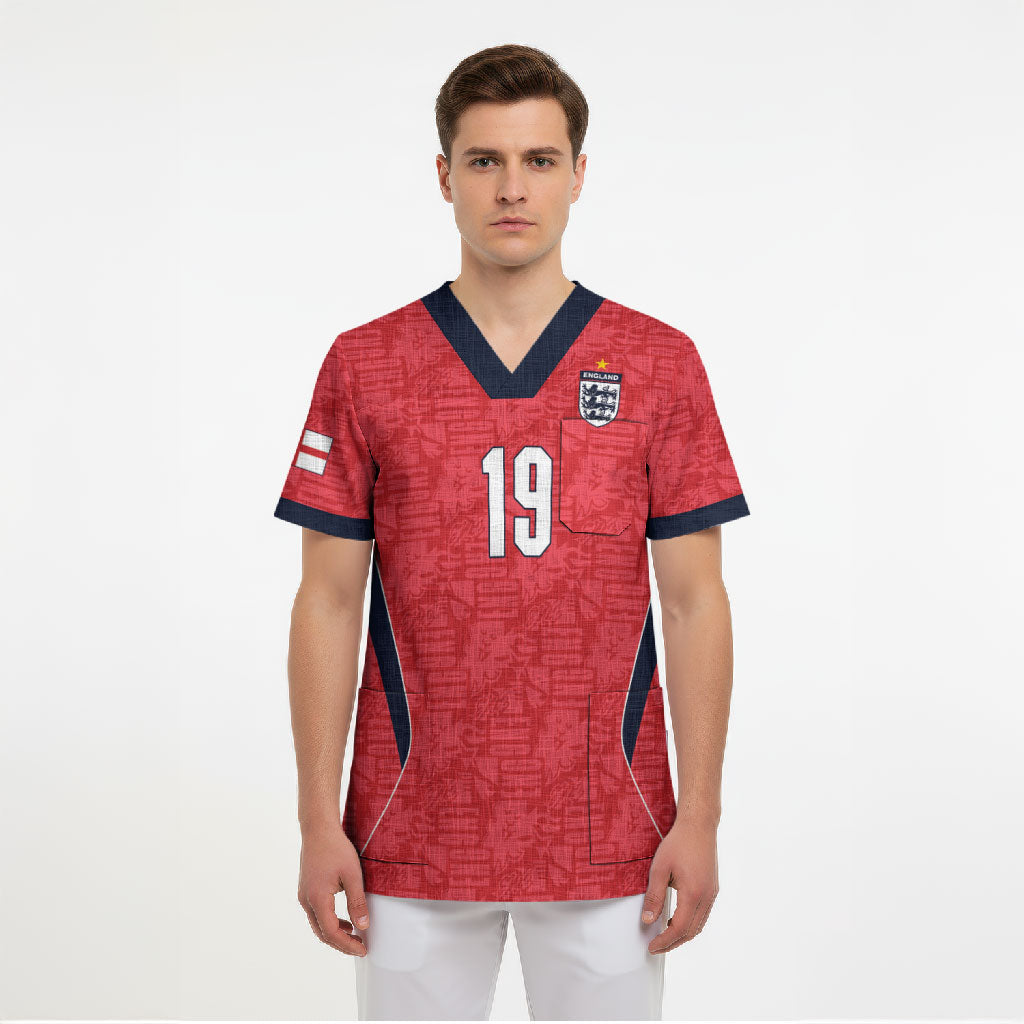 Custom World Football 2026 England Scrub Top Three Lions Monogram Red Glory