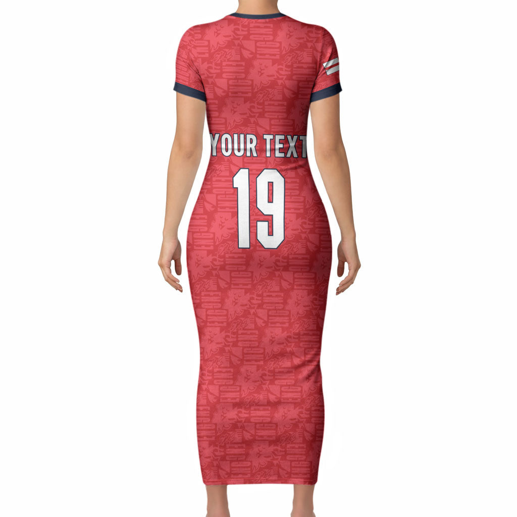 Custom World Football 2026 England Short Sleeve Bodycon Dress Three Lions Monogram Red Glory