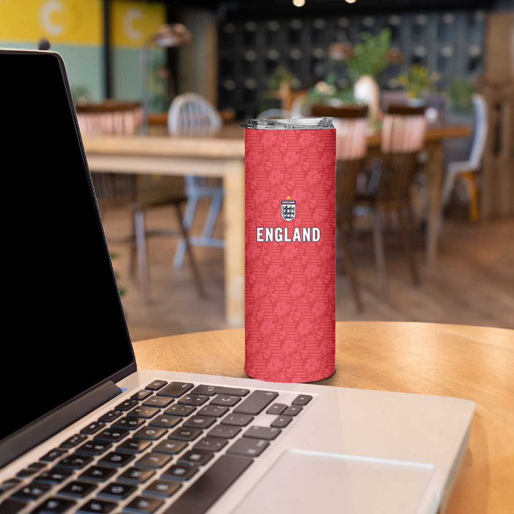 Custom World Football 2026 England Skinny Tumbler Three Lions Monogram Red Glory