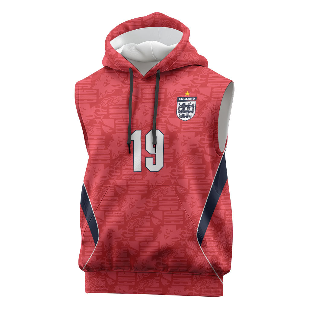 Custom World Football 2026 England Sleeveless Hoodie Three Lions Monogram Red Glory