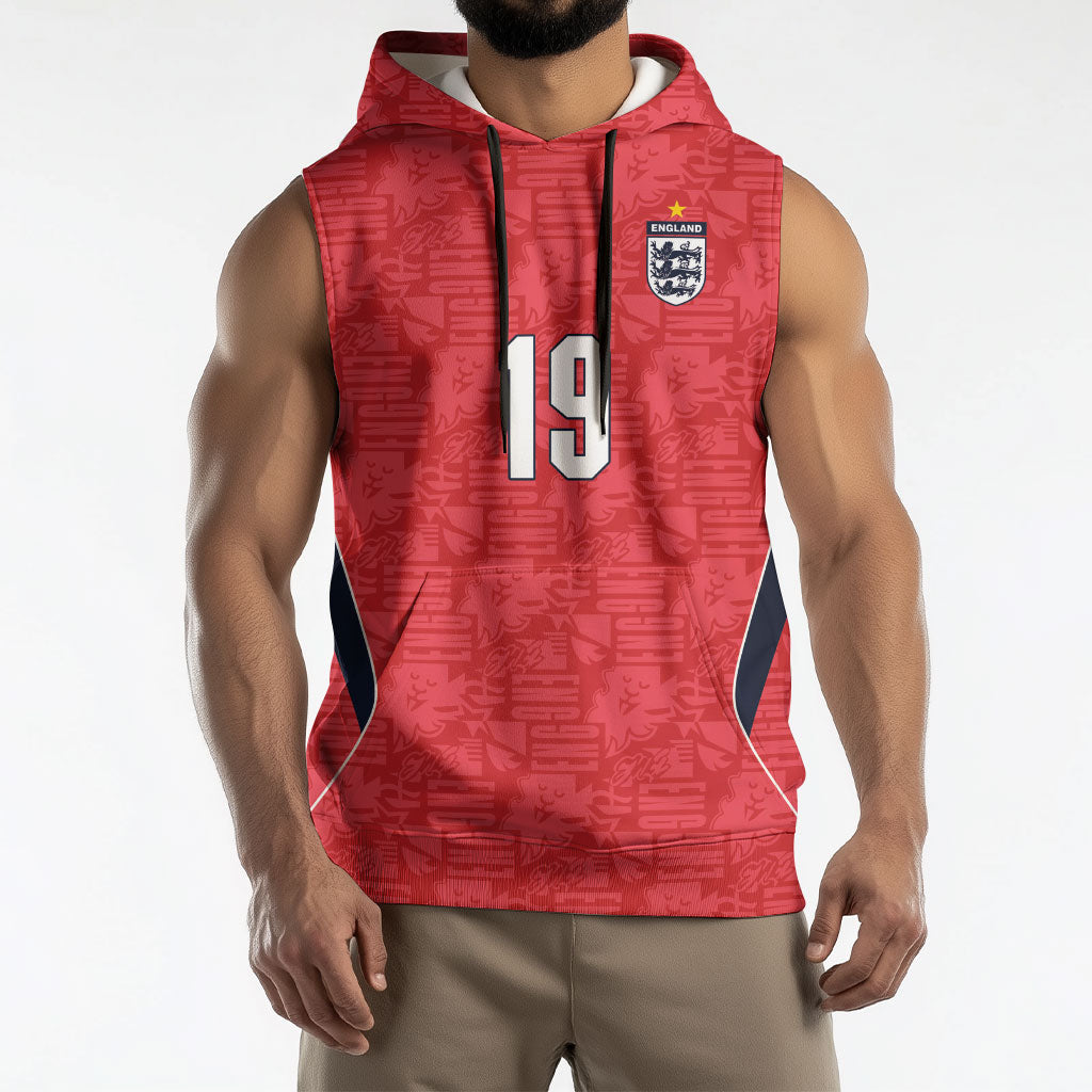 Custom World Football 2026 England Sleeveless Hoodie Three Lions Monogram Red Glory