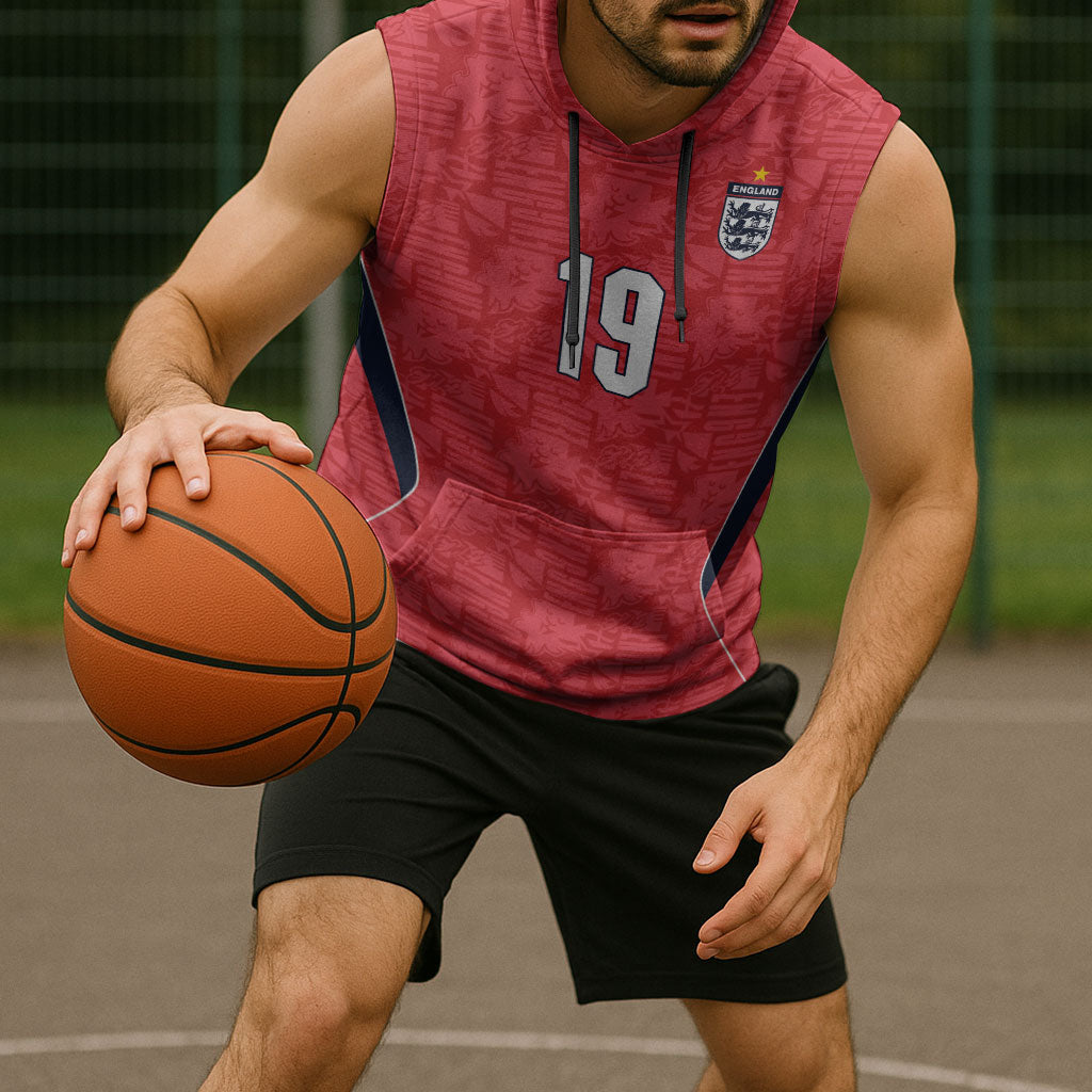 Custom World Football 2026 England Sleeveless Hoodie Three Lions Monogram Red Glory
