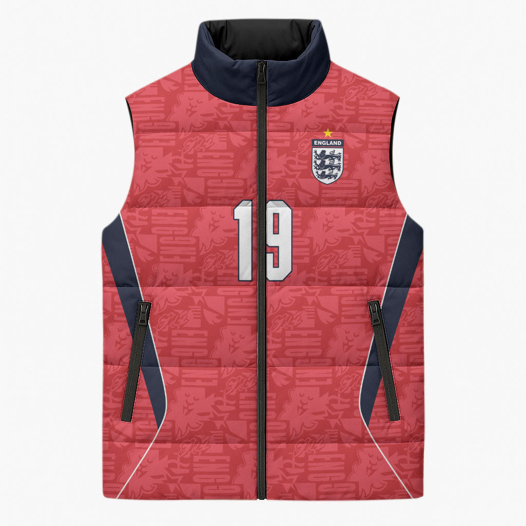 Custom World Football 2026 England Sleeveless Puffer Jacket Three Lions Monogram Red Glory