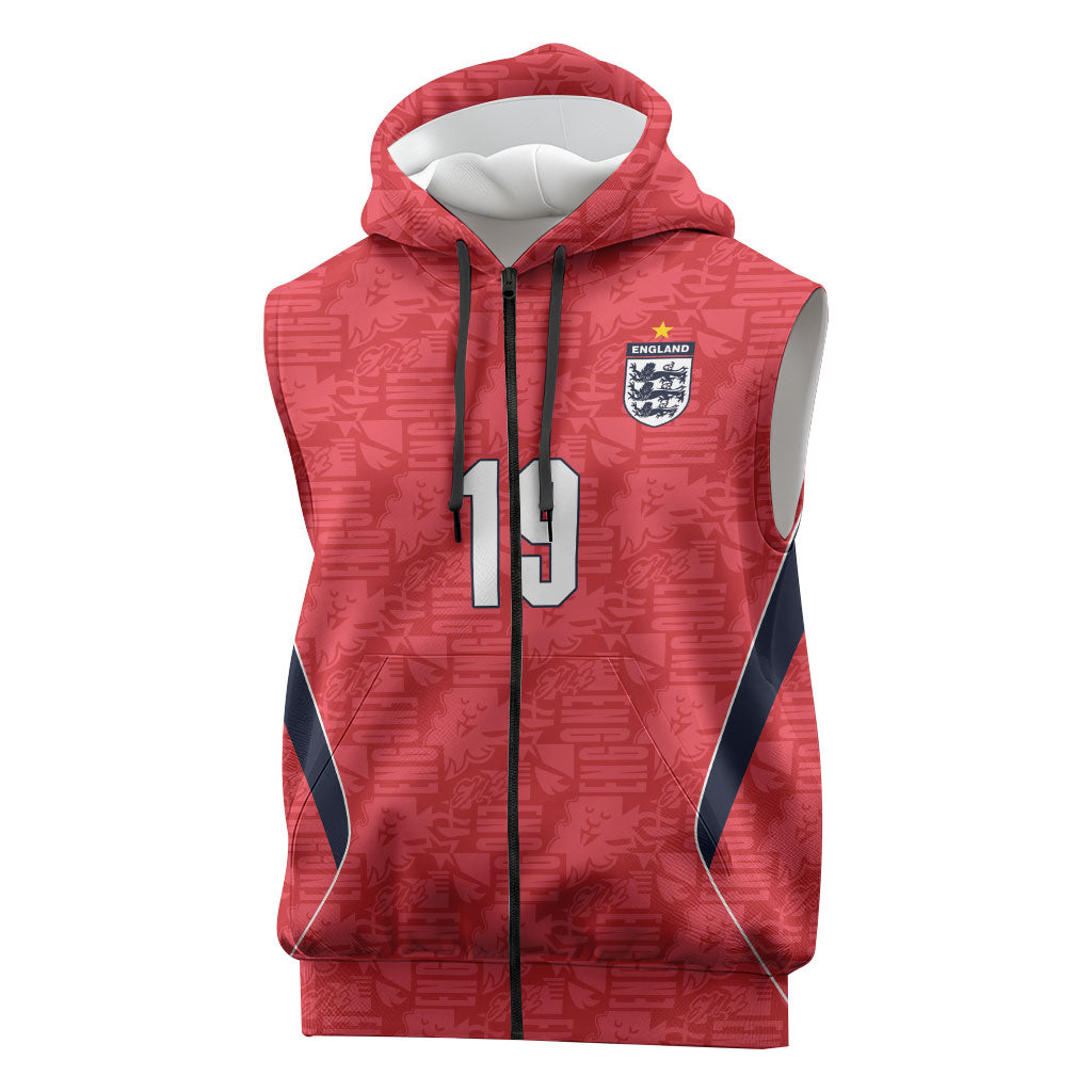 Custom World Football 2026 England Sleeveless Zip Hoodie Three Lions Monogram Red Glory