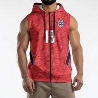 Custom World Football 2026 England Sleeveless Zip Hoodie Three Lions Monogram Red Glory