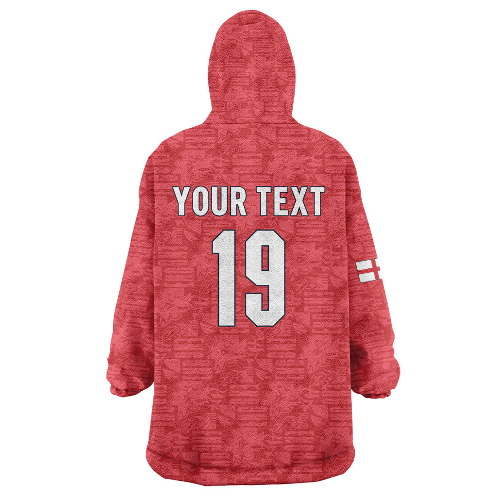 Custom World Football 2026 England Wearable Blanket Hoodie Three Lions Monogram Red Glory