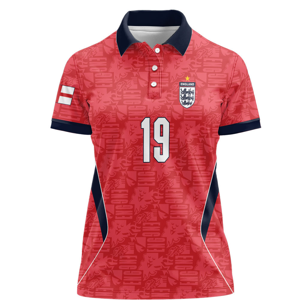 Custom World Football 2026 England Women Polo Shirt Three Lions Monogram Red Glory