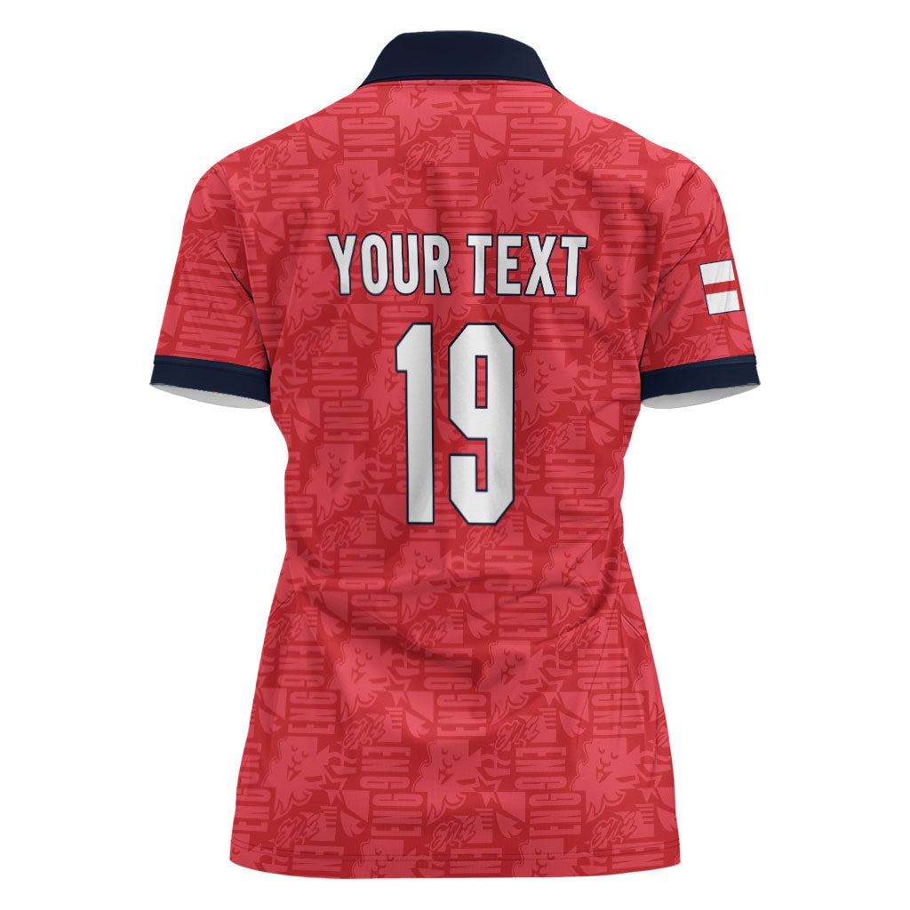Custom World Football 2026 England Women Polo Shirt Three Lions Monogram Red Glory