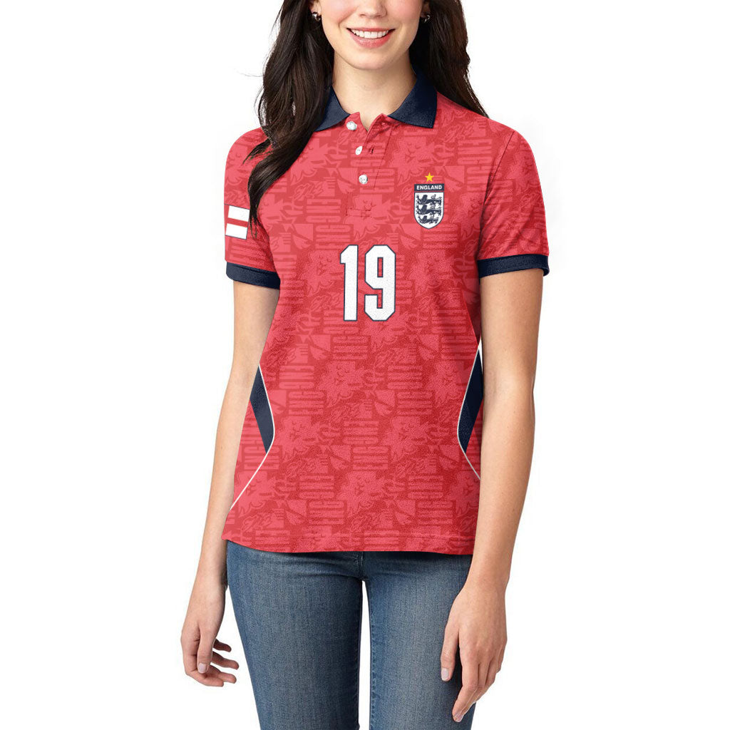 Custom World Football 2026 England Women Polo Shirt Three Lions Monogram Red Glory