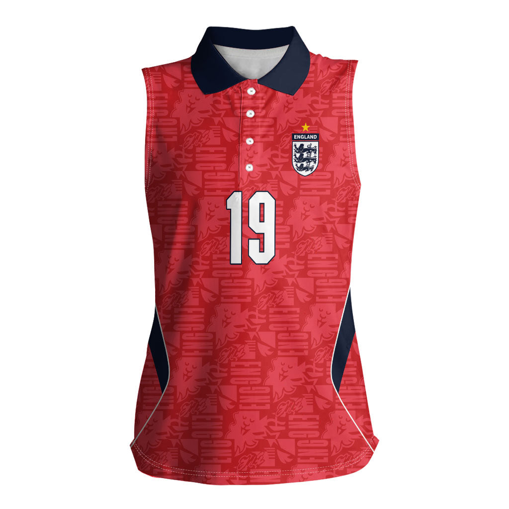 Custom World Football 2026 England Women Sleeveless Polo Shirt Three Lions Monogram Red Glory