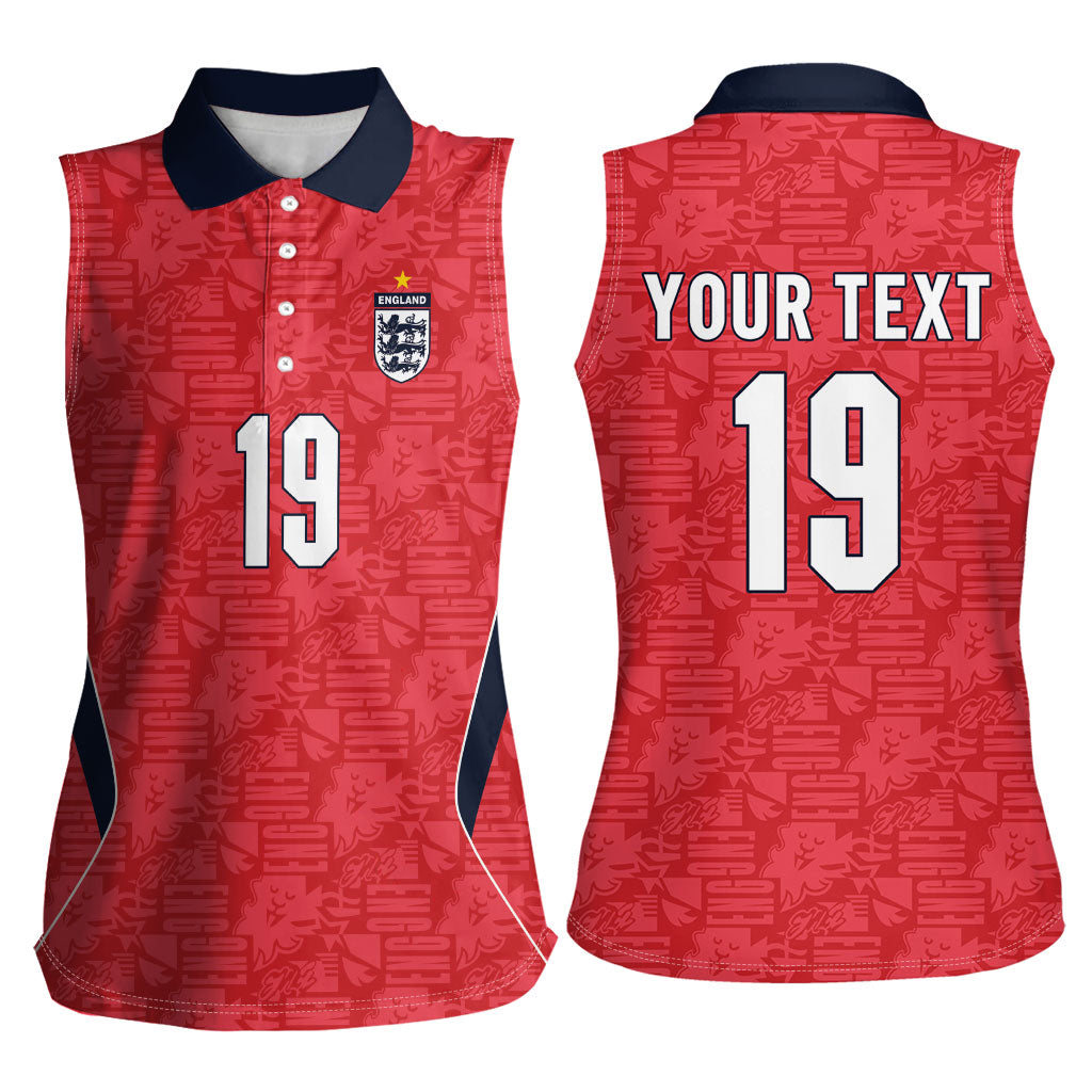 Custom World Football 2026 England Women Sleeveless Polo Shirt Three Lions Monogram Red Glory
