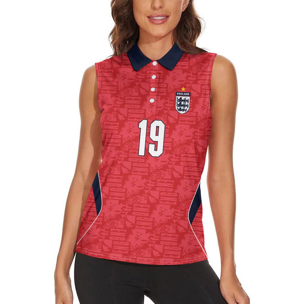 Custom World Football 2026 England Women Sleeveless Polo Shirt Three Lions Monogram Red Glory
