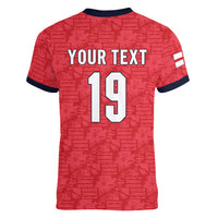 Custom World Football 2026 England Women V-Neck T-Shirt Three Lions Monogram Red Glory
