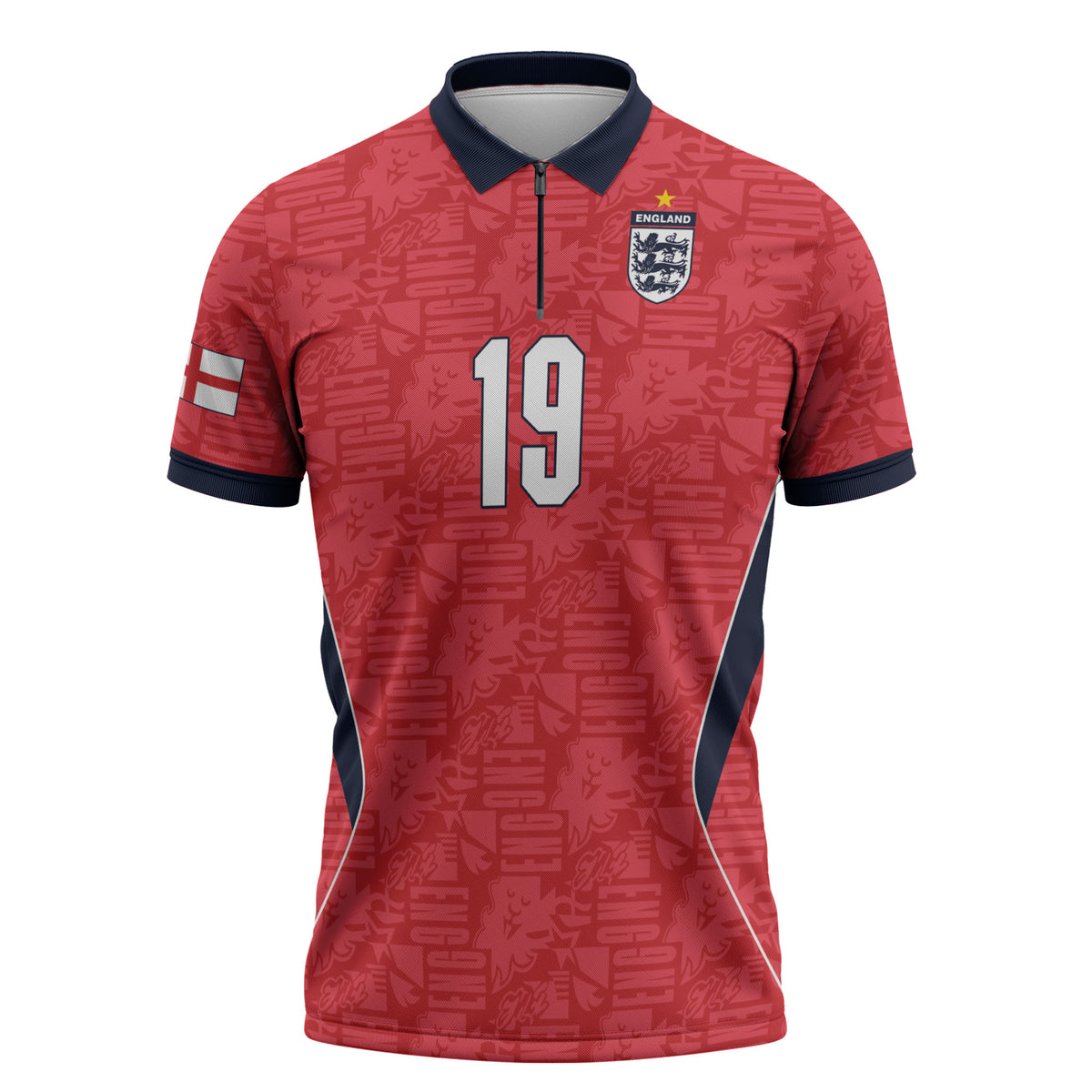 Custom World Football 2026 England Zipper Polo Shirt Three Lions Monogram Red Glory