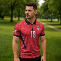 Custom World Football 2026 England Zipper Polo Shirt Three Lions Monogram Red Glory