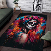 Mexico Day Of The Dead Area Rug Rose Catrina Goddess Sugar Skull - Wonder Print Shop