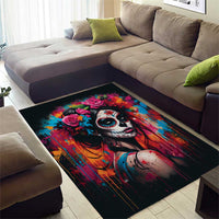 Mexico Day Of The Dead Area Rug Rose Catrina Goddess Sugar Skull - Wonder Print Shop