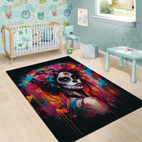 Mexico Day Of The Dead Area Rug Rose Catrina Goddess Sugar Skull - Wonder Print Shop