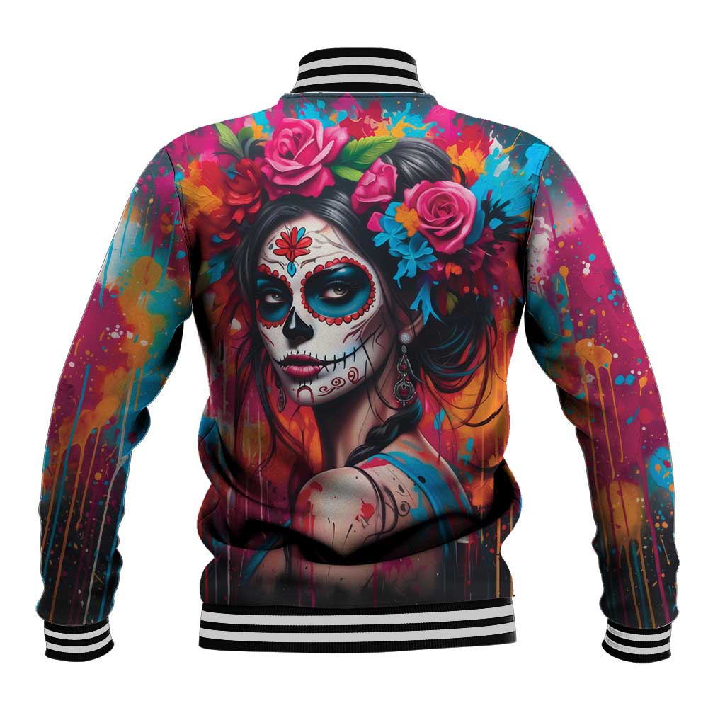 Mexico Day Of The Dead Baseball Jacket Rose Catrina Goddess Sugar Skull - Wonder Print Shop
