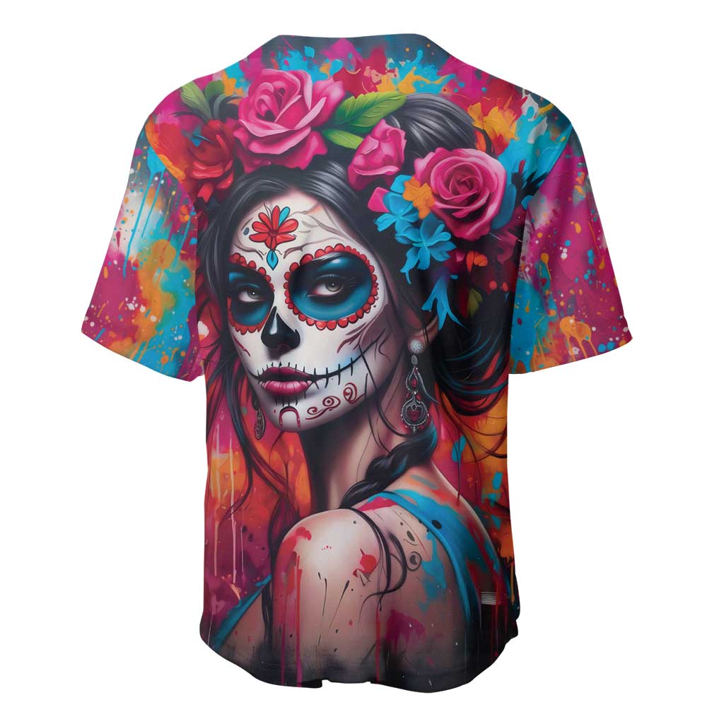Mexico Day Of The Dead Baseball Jersey Rose Catrina Goddess Sugar Skull - Wonder Print Shop