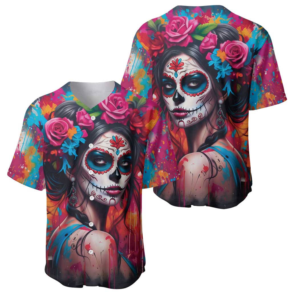 Mexico Day Of The Dead Baseball Jersey Rose Catrina Goddess Sugar Skull - Wonder Print Shop