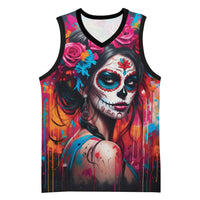 Mexico Day Of The Dead Basketball Jersey Rose Catrina Goddess Sugar Skull - Wonder Print Shop