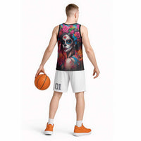 Mexico Day Of The Dead Basketball Jersey Rose Catrina Goddess Sugar Skull - Wonder Print Shop