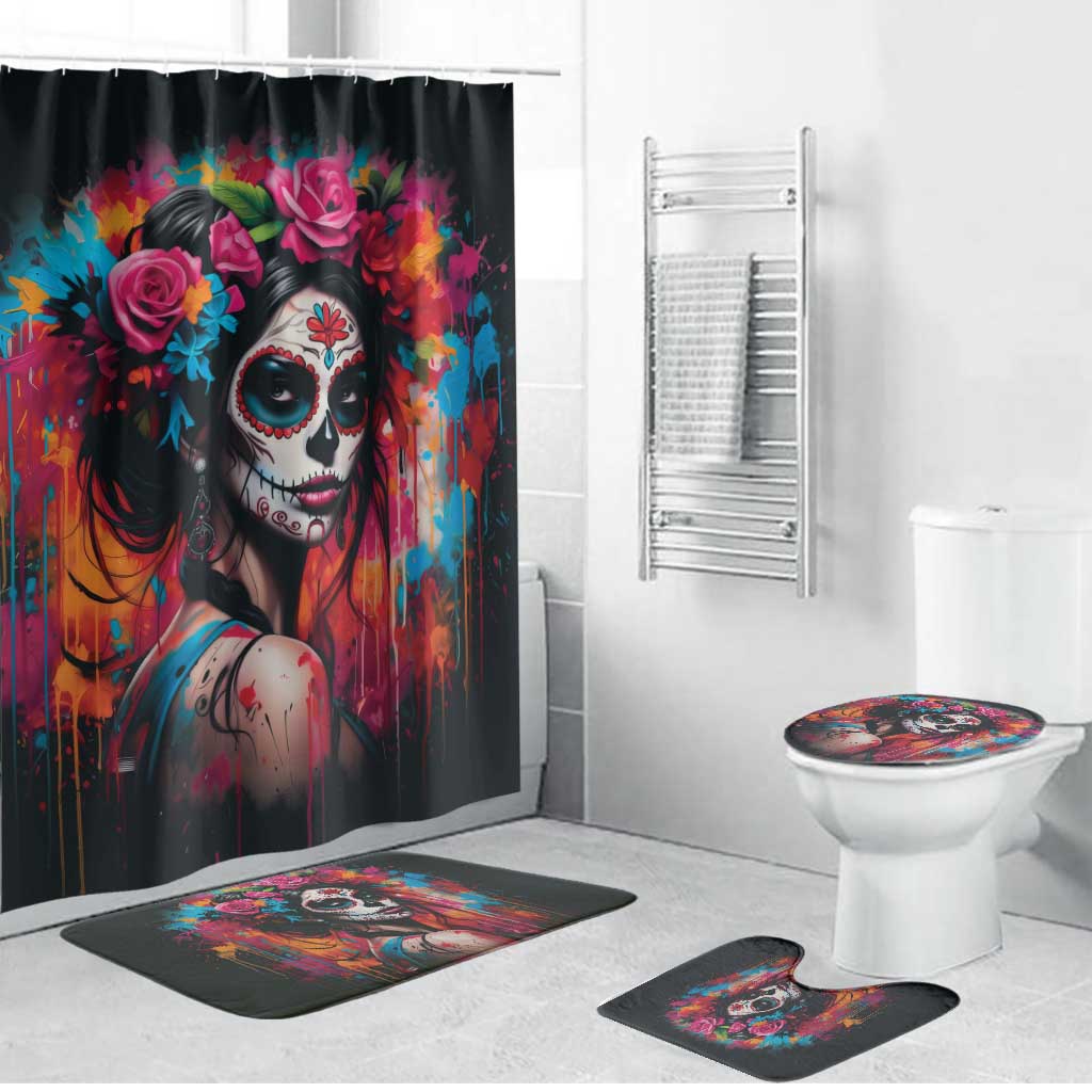 Mexico Day Of The Dead Bathroom Set Rose Catrina Goddess Sugar Skull - Wonder Print Shop