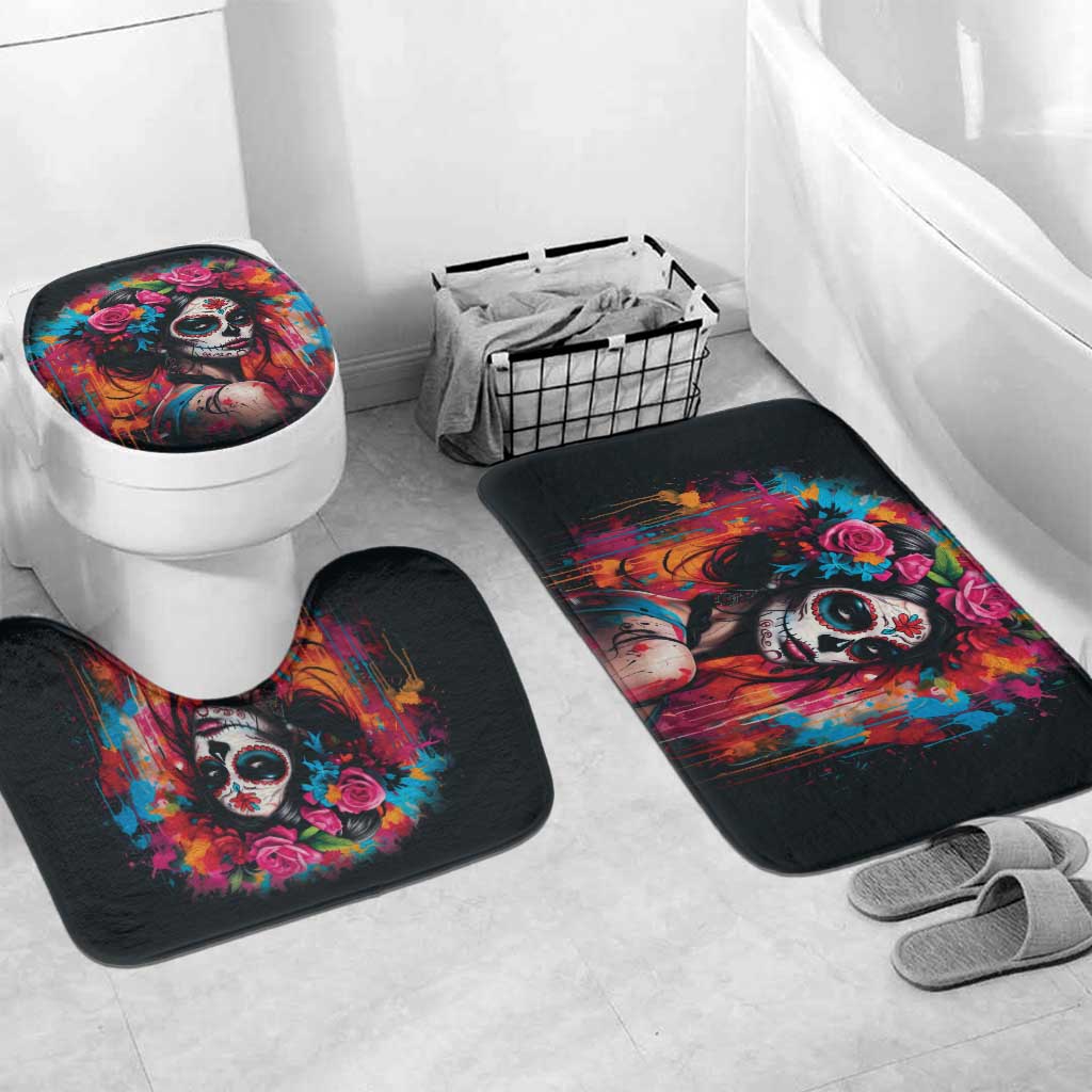 Mexico Day Of The Dead Bathroom Set Rose Catrina Goddess Sugar Skull - Wonder Print Shop