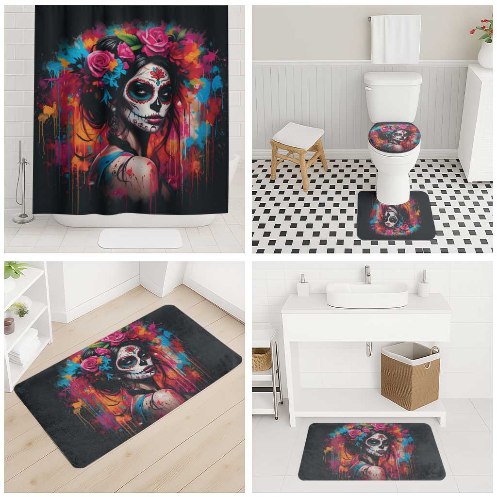 Mexico Day Of The Dead Bathroom Set Rose Catrina Goddess Sugar Skull - Wonder Print Shop