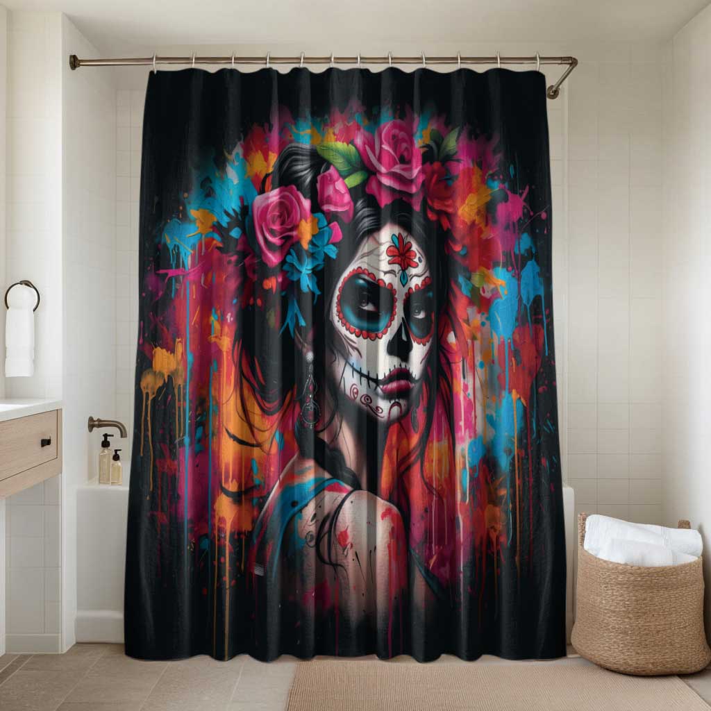 Mexico Day Of The Dead Bathroom Set Rose Catrina Goddess Sugar Skull - Wonder Print Shop