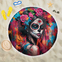 Mexico Day Of The Dead Beach Blanket Rose Catrina Goddess Sugar Skull - Wonder Print Shop