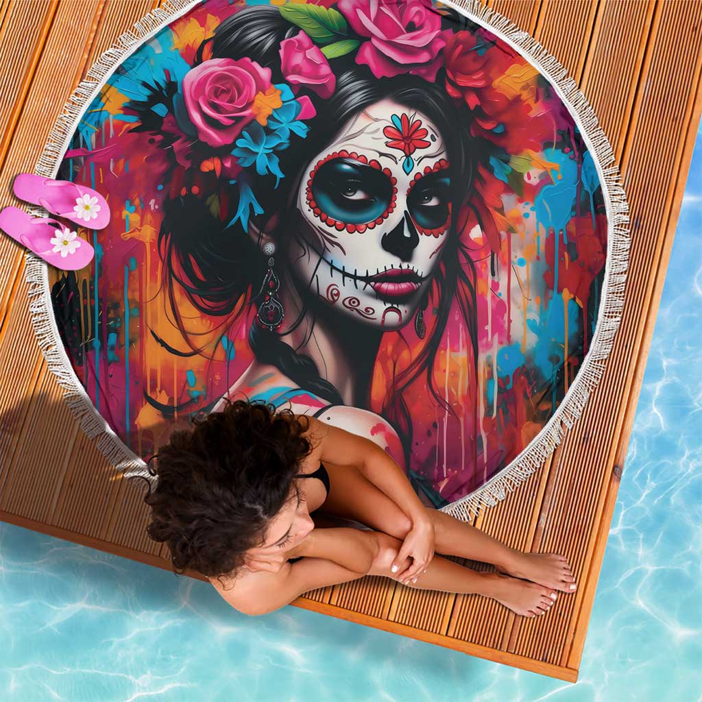 Mexico Day Of The Dead Beach Blanket Rose Catrina Goddess Sugar Skull - Wonder Print Shop