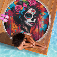 Mexico Day Of The Dead Beach Blanket Rose Catrina Goddess Sugar Skull - Wonder Print Shop