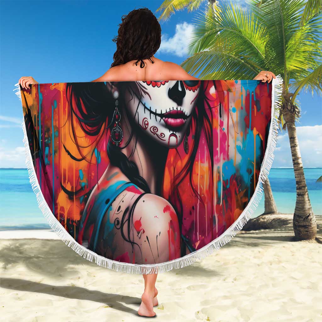 Mexico Day Of The Dead Beach Blanket Rose Catrina Goddess Sugar Skull - Wonder Print Shop