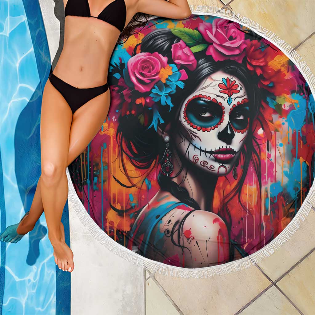 Mexico Day Of The Dead Beach Blanket Rose Catrina Goddess Sugar Skull - Wonder Print Shop