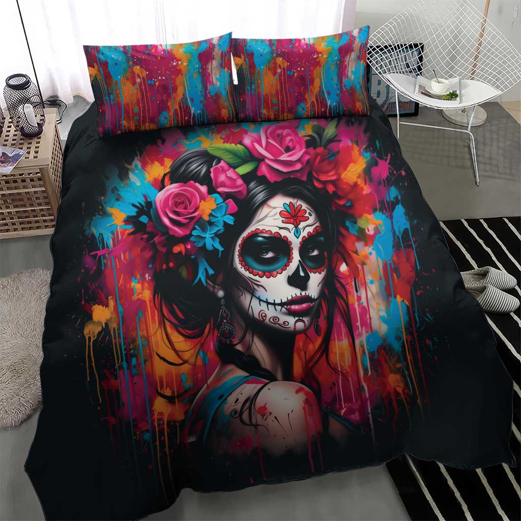 Mexico Day Of The Dead Bedding Set Rose Catrina Goddess Sugar Skull - Wonder Print Shop