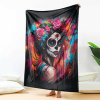 Mexico Day Of The Dead Blanket Rose Catrina Goddess Sugar Skull - Wonder Print Shop
