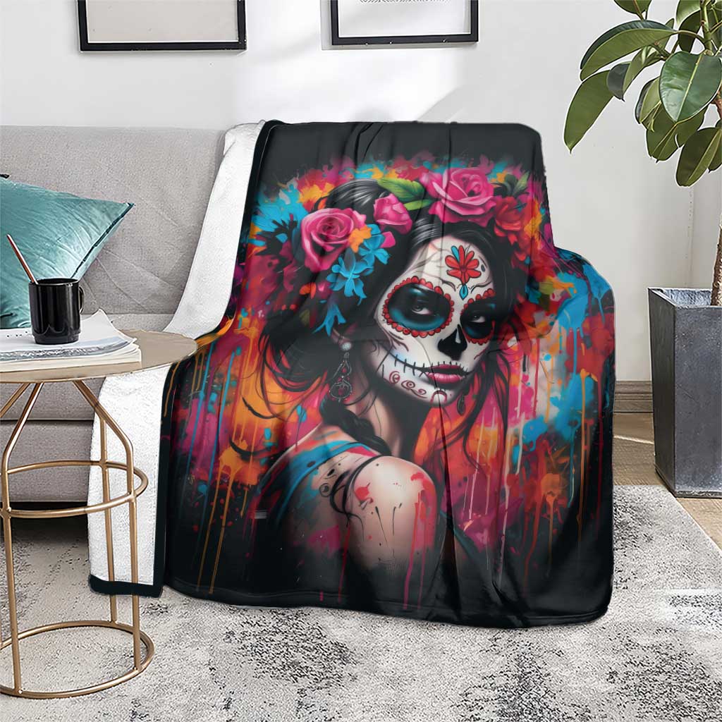 Mexico Day Of The Dead Blanket Rose Catrina Goddess Sugar Skull - Wonder Print Shop