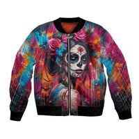 Mexico Day Of The Dead Bomber Jacket Rose Catrina Goddess Sugar Skull - Wonder Print Shop