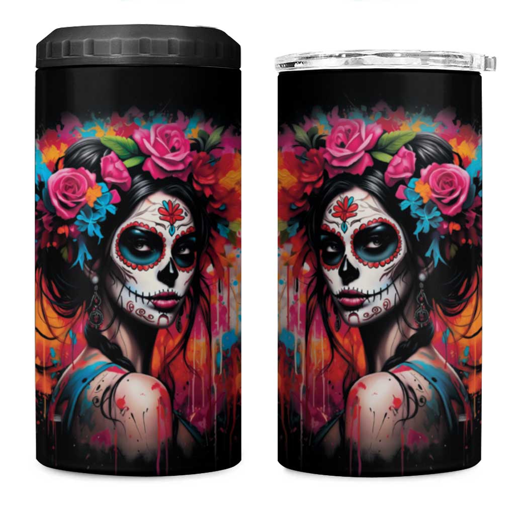 Mexico Day Of The Dead 4 in 1 Can Cooler Tumbler Rose Catrina Goddess Sugar Skull - Wonder Print Shop