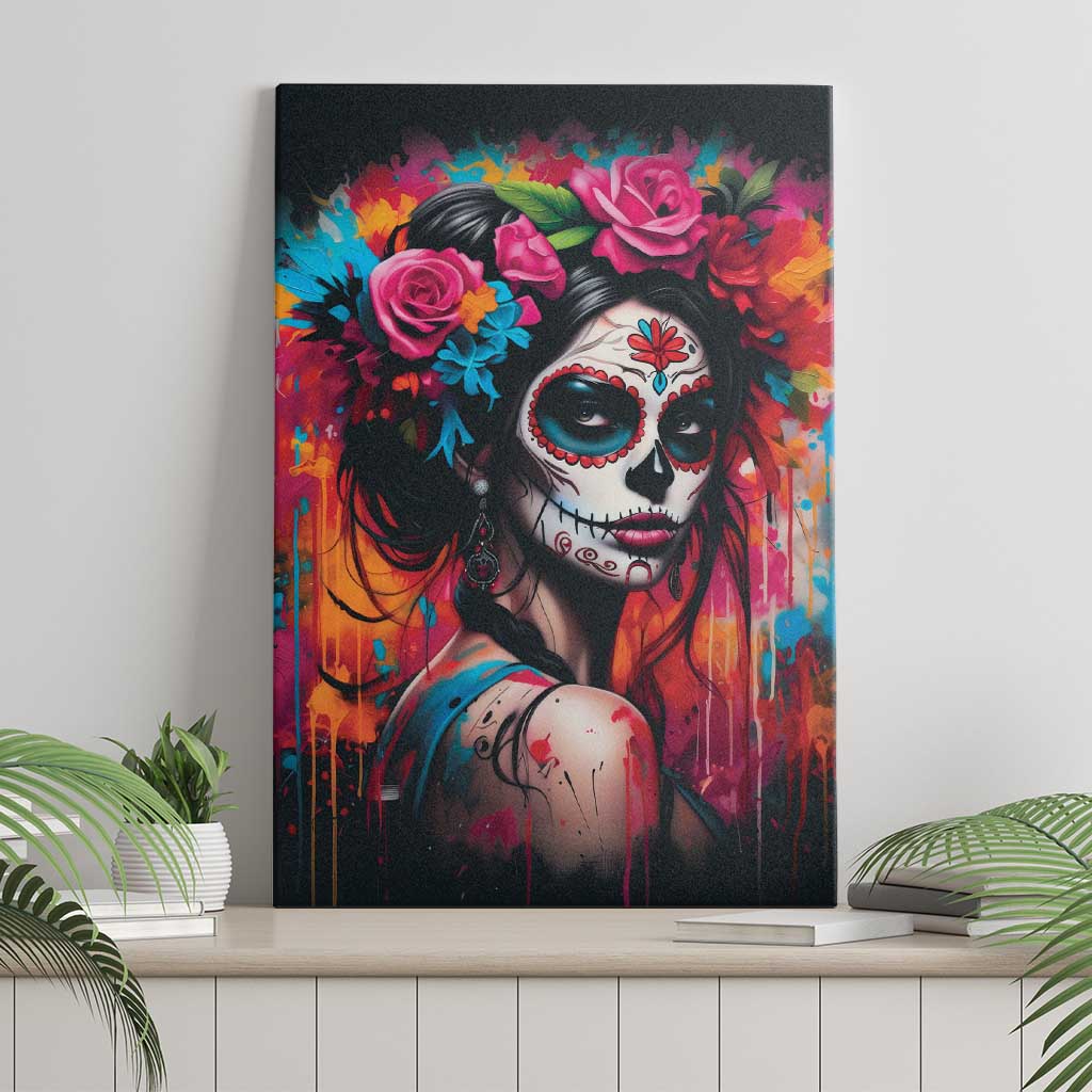 Mexico Day Of The Dead Canvas Wall Art Rose Catrina Goddess Sugar Skull - Wonder Print Shop