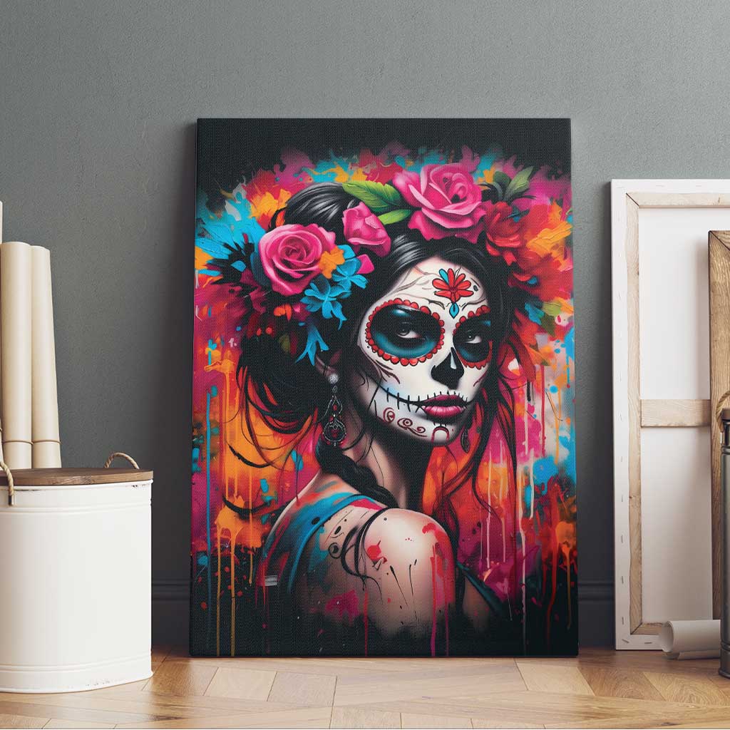 Mexico Day Of The Dead Canvas Wall Art Rose Catrina Goddess Sugar Skull - Wonder Print Shop