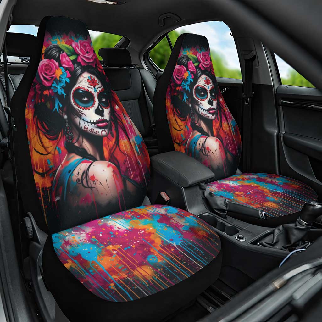 Mexico Day Of The Dead Car Seat Cover Rose Catrina Goddess Sugar Skull - Wonder Print Shop