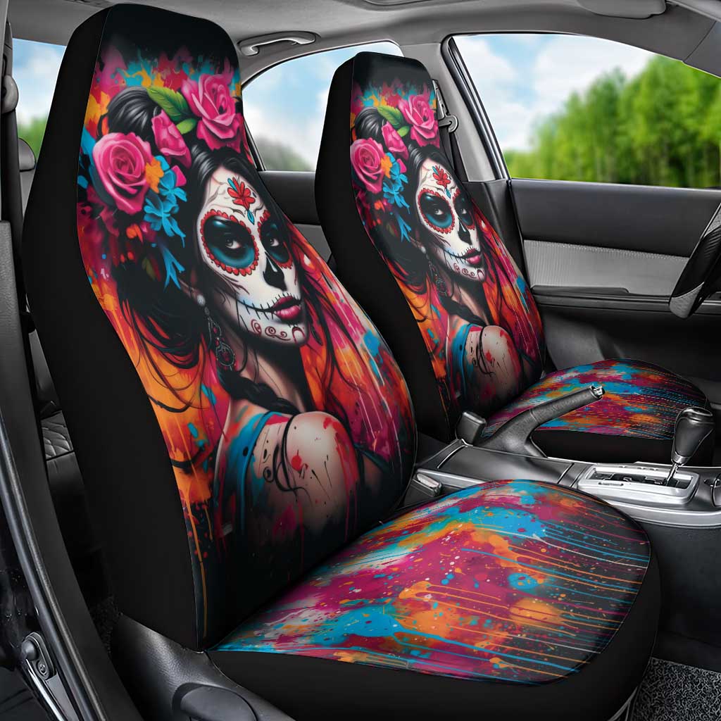 Mexico Day Of The Dead Car Seat Cover Rose Catrina Goddess Sugar Skull - Wonder Print Shop