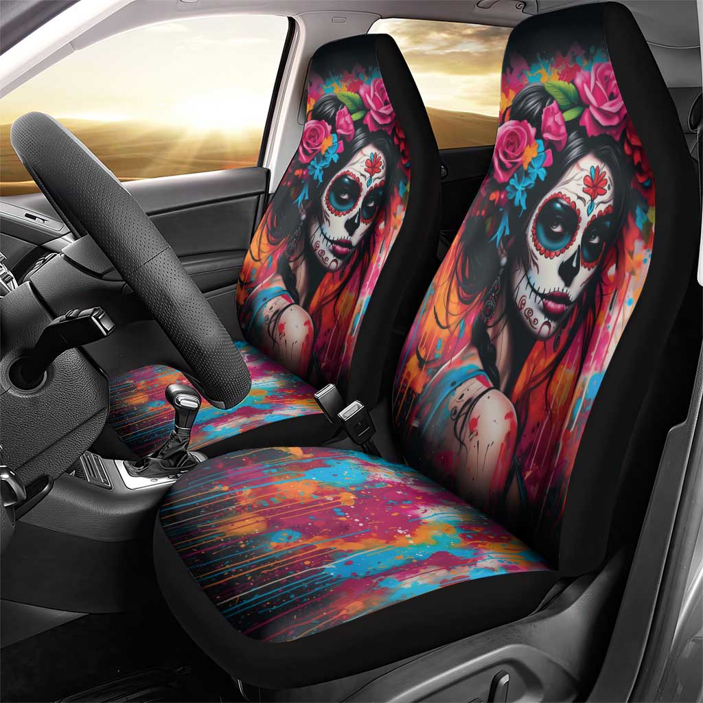 Mexico Day Of The Dead Car Seat Cover Rose Catrina Goddess Sugar Skull - Wonder Print Shop