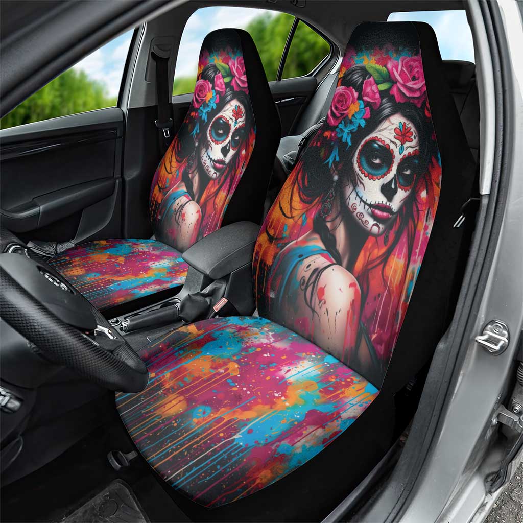 Mexico Day Of The Dead Car Seat Cover Rose Catrina Goddess Sugar Skull - Wonder Print Shop
