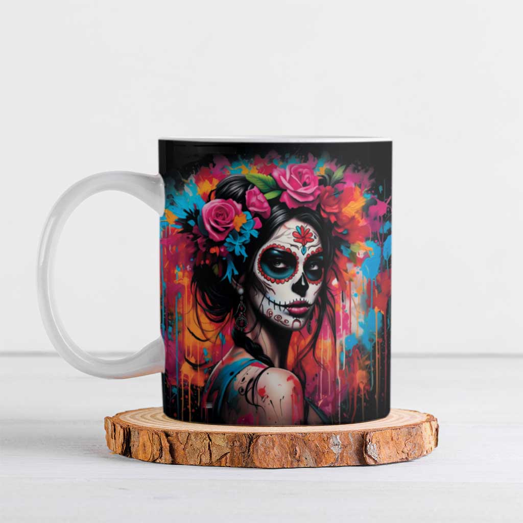 Mexico Day Of The Dead Ceramic Mug Rose Catrina Goddess Sugar Skull - Wonder Print Shop
